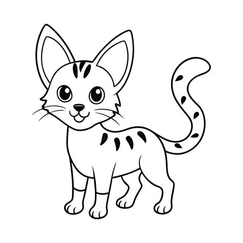 Cute Serval Outline Clipart Design Serval Vector Illustration In Black