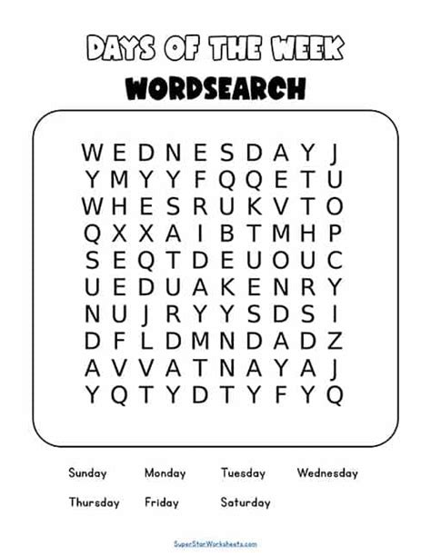 Days Of The Week Worksheets Superstar Worksheets