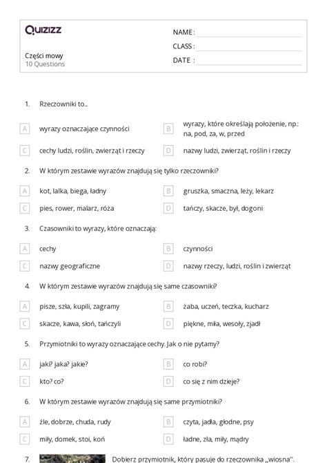 Ponad Rzeczowniki Arkuszy Roboczych Dla Klasa W Quizizz Darmowe