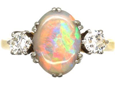 Edwardian Ct Platinum Black Opal Diamond Ring G The