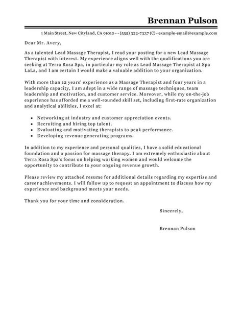 Best Lead Massage Therapist Cover Letter Examples Livecareer