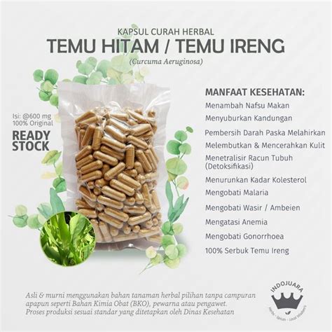 Jual TEMU HITAM IRENG 100 Kapsul Curah Herbal 600mg Nafsu Makan Wasir