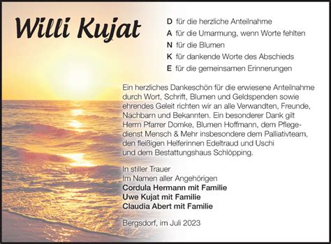 Traueranzeigen Von Willi Kujat M Rkische Onlinezeitung Trauerportal