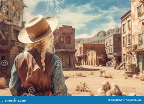 Cowboy Wild West Street View Generate Ai Stock Illustration