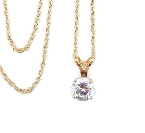 14k Yellow Gold Cubic Zirconia Pendant Necklace Round Cz Etsy