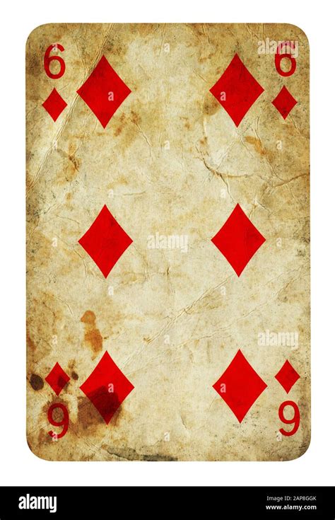 Six Of Diamond Vintage Playing Card Isolated On White Clipping Path