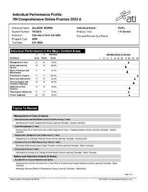 2145 ATI Evidence Based Individual Performance Profile RN Evidence