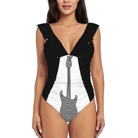 Swimwear 2024 Black And White Electric Guitar Sexy Black Mesh One Piece