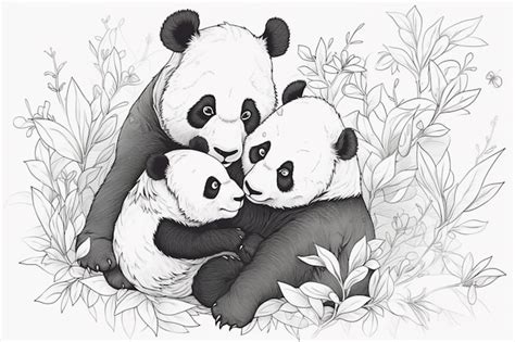 Premium AI Image | A drawing of pandas with a tree branch in the ...