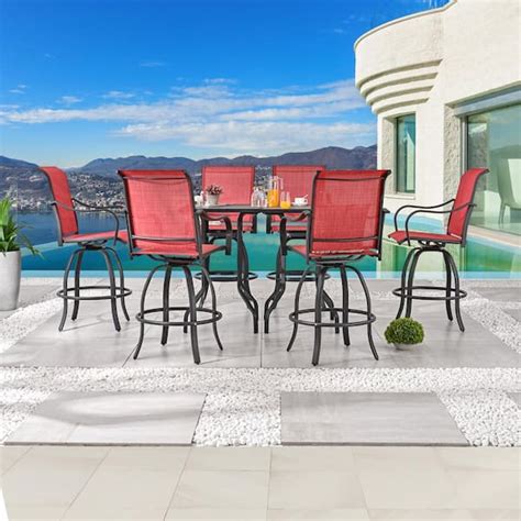 Patio Festival Piece Metal Bar Height Outdoor Dining Set Pf X