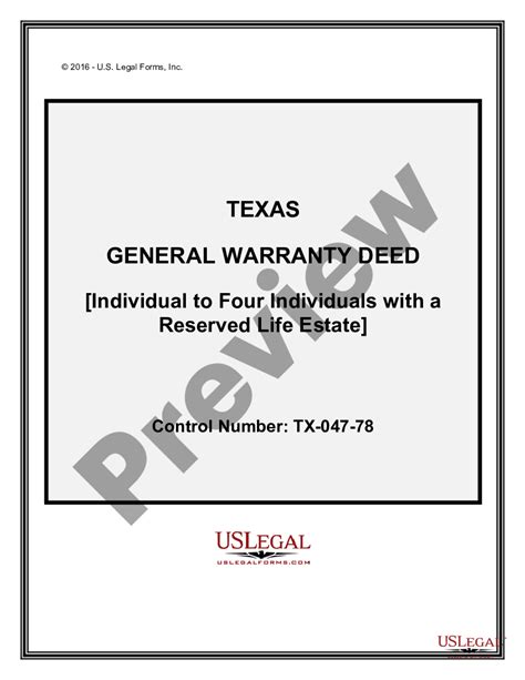 Houston Texas General Warranty Deed One Individual To Four Individuals With Reserved Life