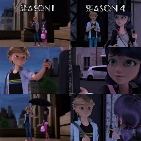 Adrienette Umbrella Secene S1 X S4🥺💗💚 Miraculous Ladybug Anime Miraculous Ladybug Ladybug Anime