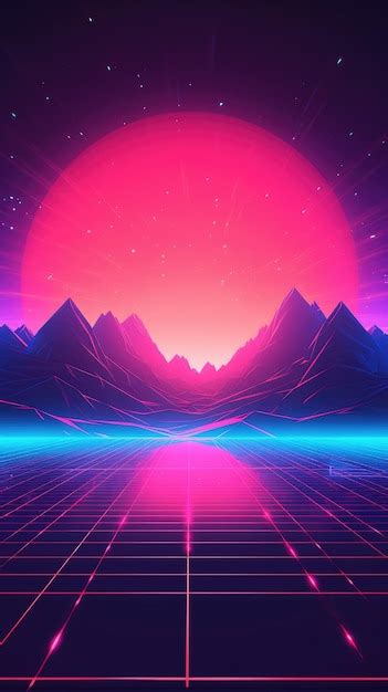 Premium Ai Image Synthwave 80s 90s Neon Background Blue Purple Retro