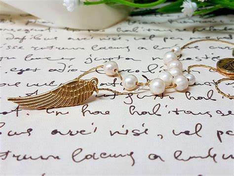 Gold Angel Wing Necklace Pearl Necklace Dainty Gold | Etsy