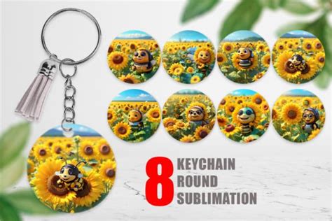 Keychain D Cute Bee Sunflowers Graphic By Artnoy Creative Fabrica