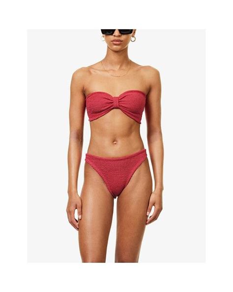 Hunza G Jean Bandeau Crinkled Texture Bikini In Red Lyst