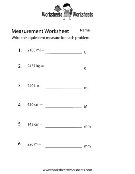 Measurement Conversion Worksheet Free Printable Educational Worksheet