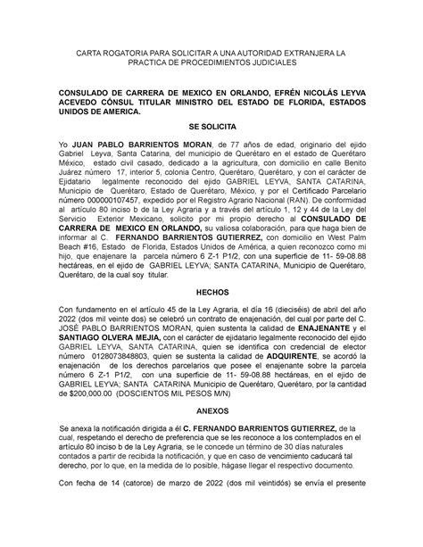 Carta Rogatoria Formato Mexico