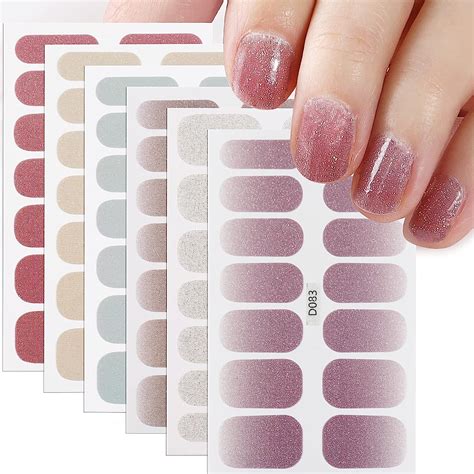 6 Sheets Glitter Full Wraps Nail Stickers Nail Polish Sticker Glitter