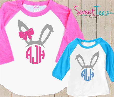 Easter Shirt Set Easter Bunny Ears Monogram Shirt Set Personalized Blue