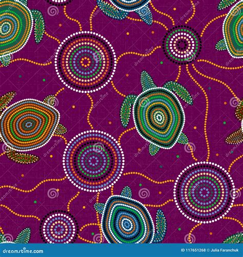 Australian Aboriginal Art. Sea Turtles and Jellyfish. Seamless Pattern ...