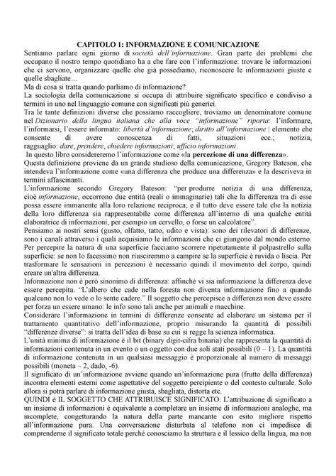 Riassunto Libro Soc Della Comunicazione Capitolo Informazione E