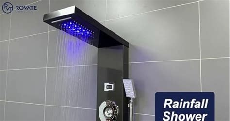 ROVATE Rainfall Waterfall Shower Panel Tower System With LED Lights 5