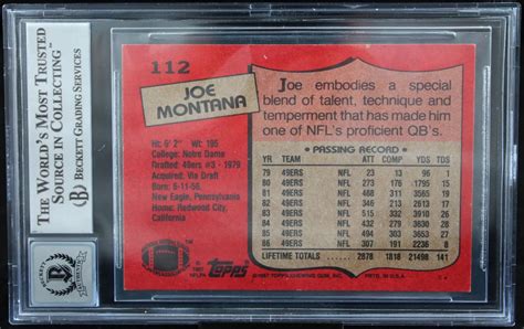 Joe Montana Signed 1987 Topps 112 Bgs Pristine Auction