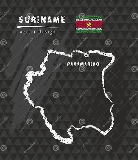 Suriname Map Vector Pen Drawing On Black Background Stock Vector