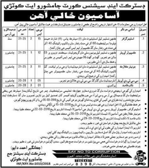 Jobs in Session Courts Jamshoro 22 Feb 2018 Daily Kawish - Latest Jobs ...