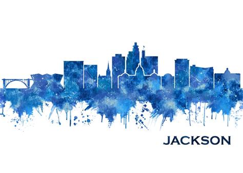 Jackson Usa Skyline Blue Towseef Dar Print Blue Poster Poster Prints