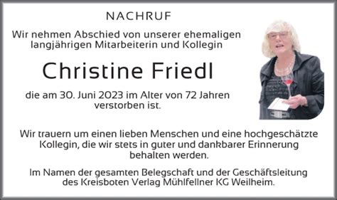 Traueranzeigen Von Christine Friedl Trauer Merkur De