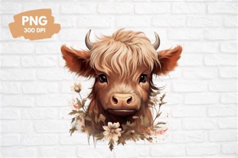 Flower Baby Highland Cow Png Graphic By Sabuydee Design Creative Fabrica