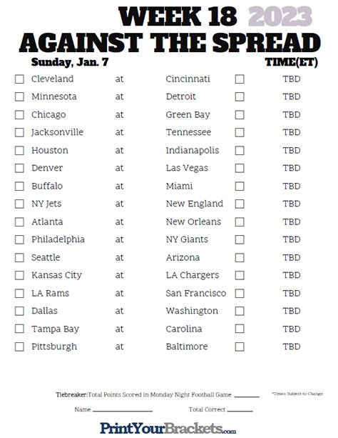 Printable Nfl Spreads