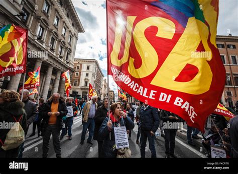 Rome Italy 08th Mar 2016 School Workers Cleaning Shout Slogans And