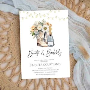 Boots And Bubbly Bridal Shower Invitation Printable Western Themed