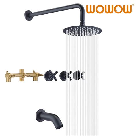 Wowow 3 Handle Rainfall Matte Black Shower Tub Faucet Combo Set Kitchen Faucets Bathroom