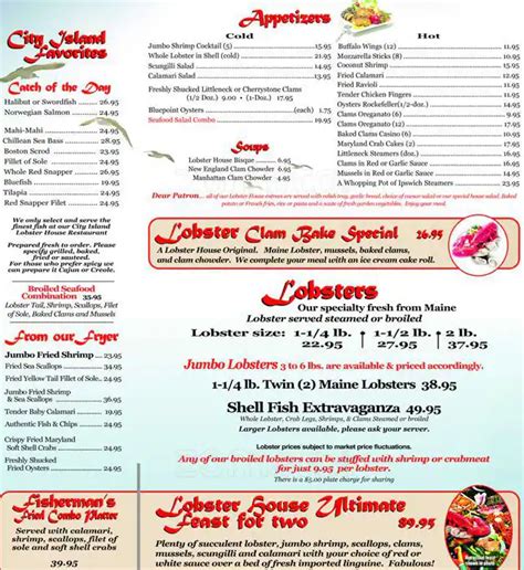 City Island Lobster House Menu - Urbanspoon/Zomato