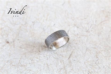 Mens Textured Ring Silver Wedding Band Unique Mens Ring T Etsy