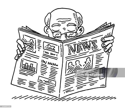 Old Man Reading Newspaper Drawing High Res Vector Graphic Getty Images