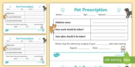 Vet S Surgery Pet Prescription Form Teacher Made Twinkl