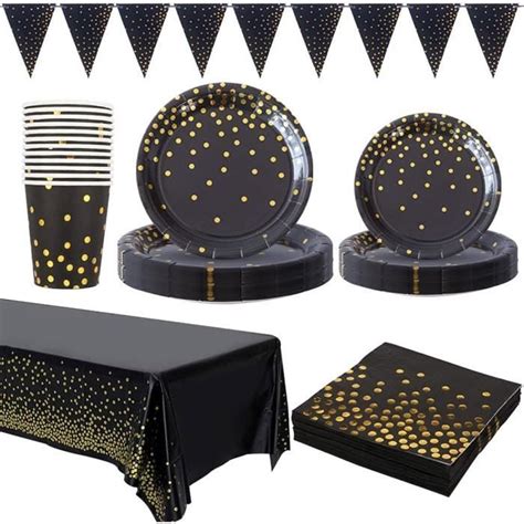 Vaisselle Noir Or F Te Anniversaire Invit S Assiette Carton