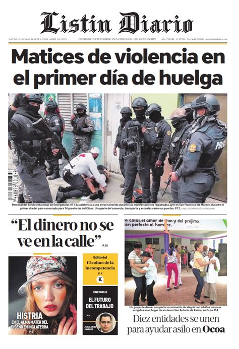 Portada Periódico Listín Diario Martes 25 Abril 2023 Dominicana Do