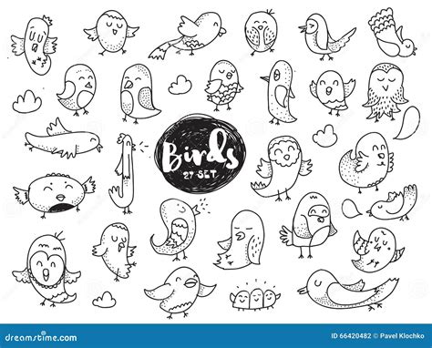 Birds Set Hand Drawn Characters Vector Doodles Stock Vector