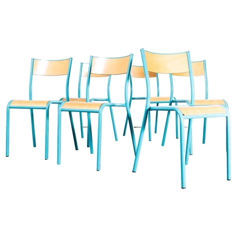 S French Mullca Stacking Dining Chairs Light Blue Set Of Six