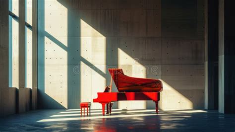 Classic Grand Red Piano in Aesthetic Minimalist Style Room Interior Full of Light. Musical ...