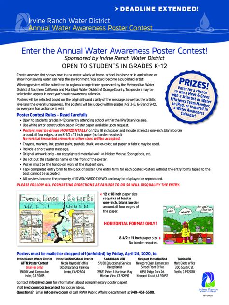 Fillable Online Water Awareness Poster Contest Irvine Ranch Water