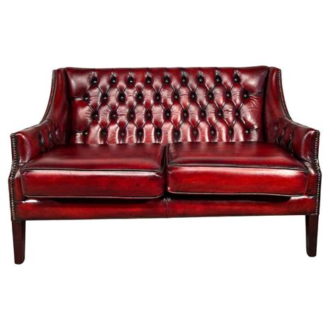 Geroge Iii Style Chesterfield Hand Dyed Wingback Leather Two Seat Sofa