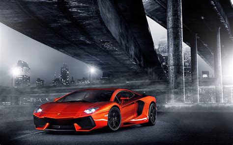 Lamborghini Aventador LP700 4 Superdeportivo Naranja En La Noche De La