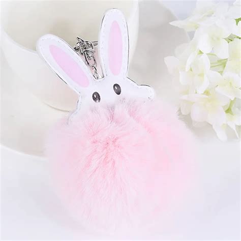 Cute Women Pompom Bunny Keychain Fluffy Rabbit Fur Key Chain Bag Charm